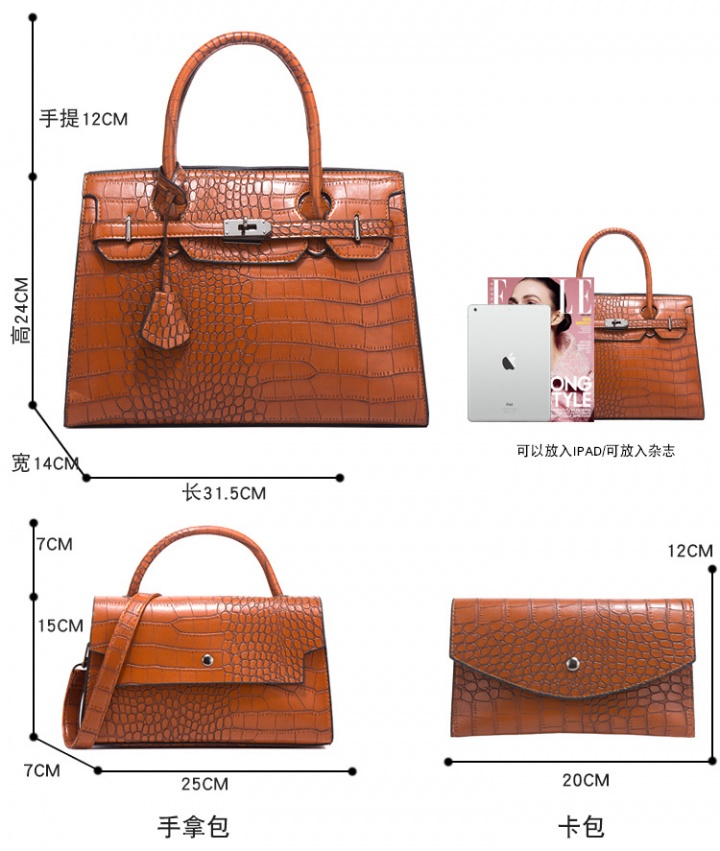 Fashion diagonal package crocodile handbag 3pcs set