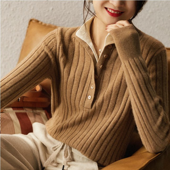 Breasted lapel intellectuality sweater for women