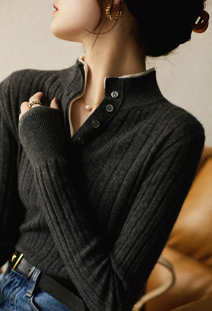 Breasted lapel intellectuality sweater for women