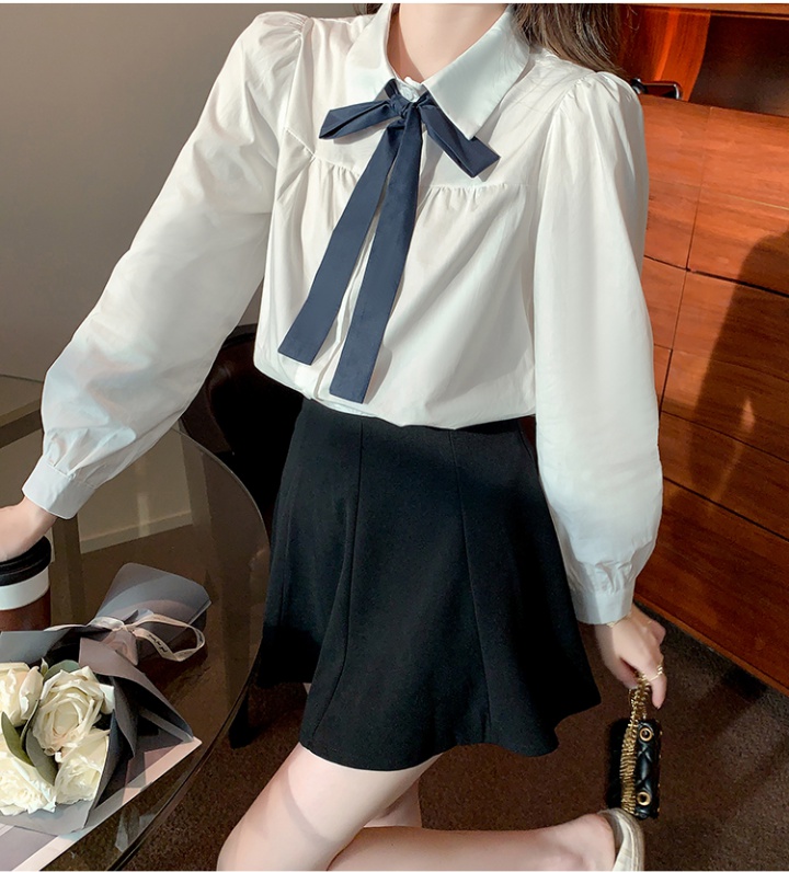 Spring white long sleeve shirt Korean style frenum tops