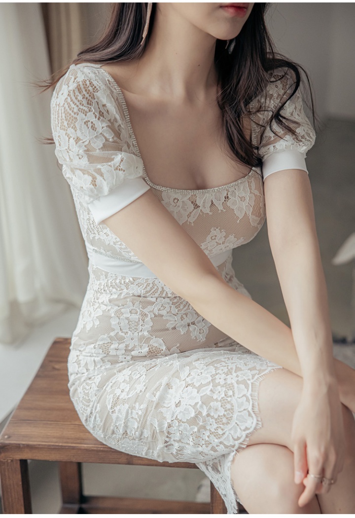Korean style rhinestone lace temperament dress for women