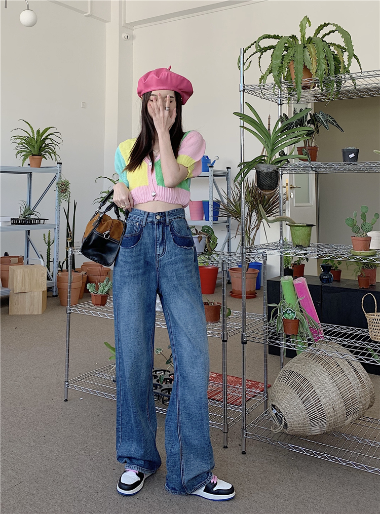 High waist Korean style loose long pants drape slim jeans