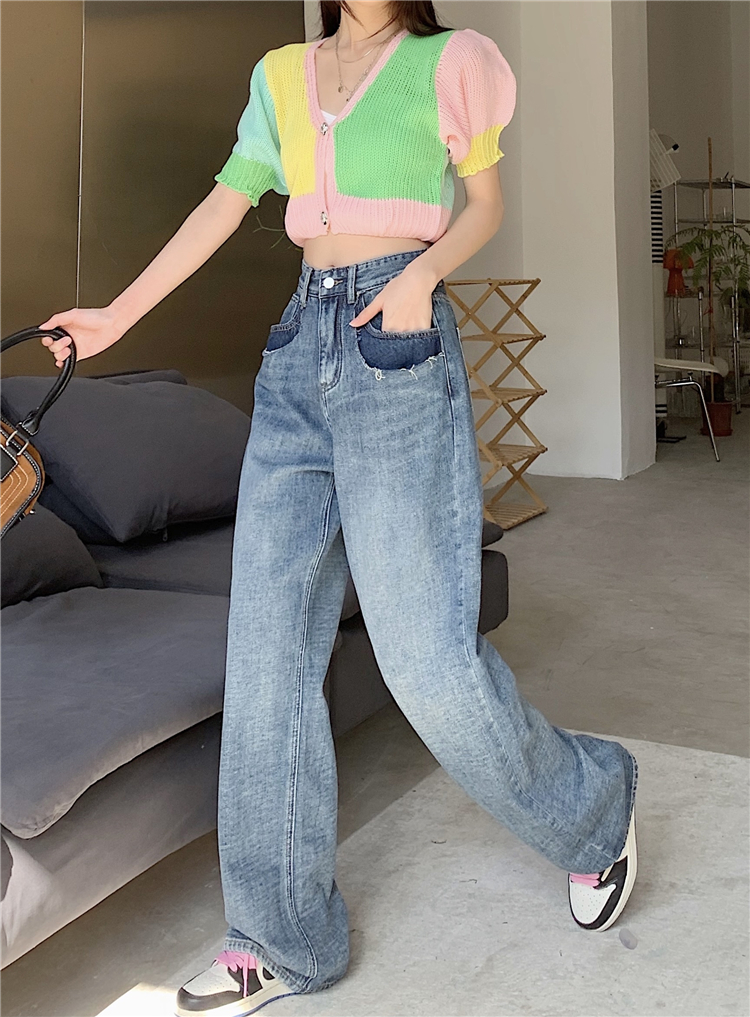 High waist Korean style loose long pants drape slim jeans
