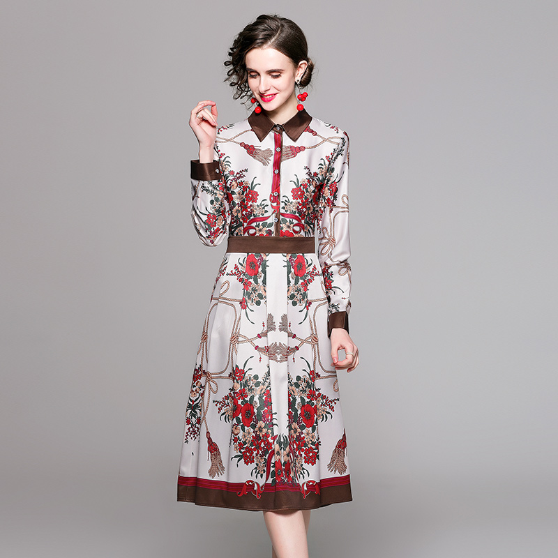 Slim European style fashion printing all-match dress