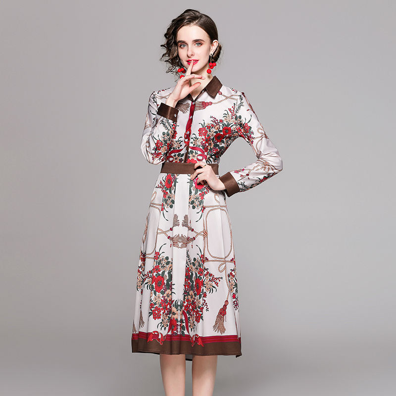 Slim European style fashion printing all-match dress