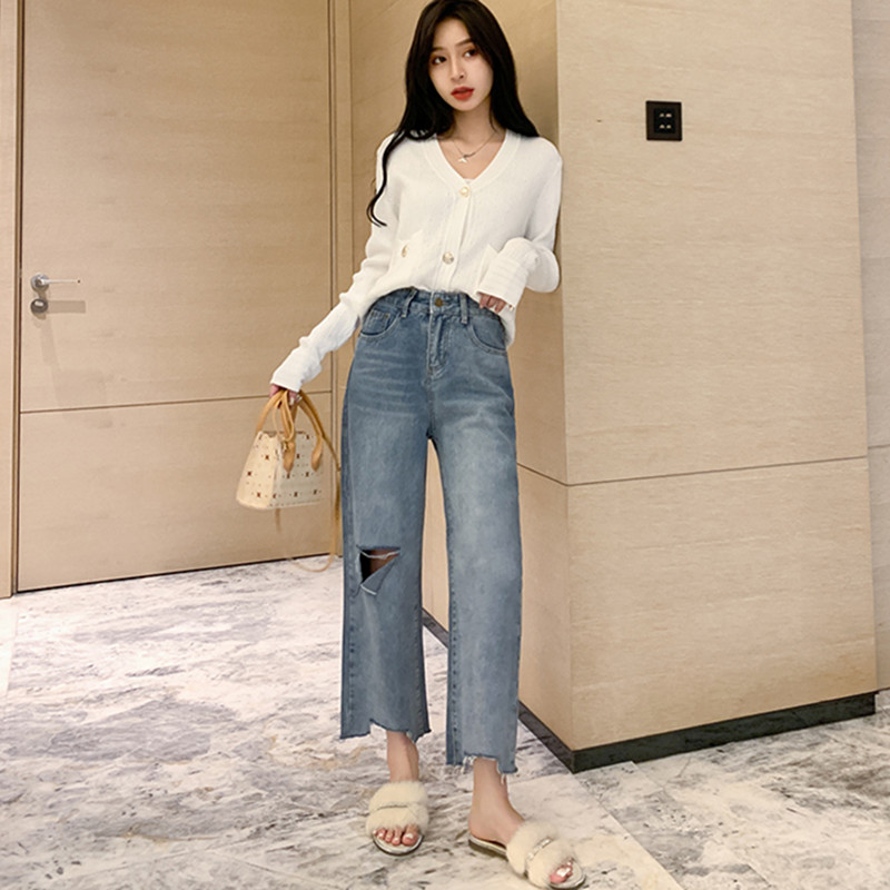 Nine tenths straight spring large yard loose jeans for women