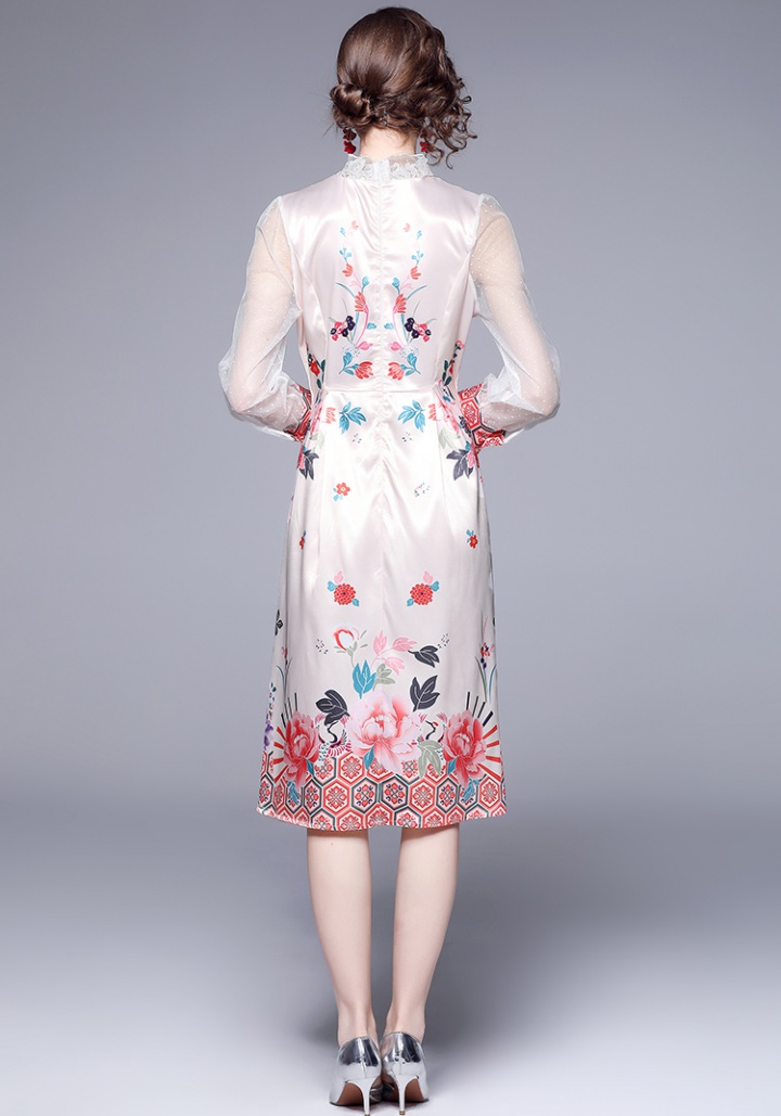 Printing colors fine spring gauze splice big skirt dress