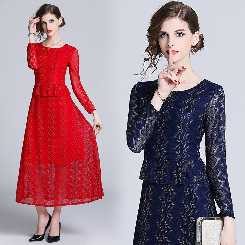 Bottoming slim long lace temperament dress for women