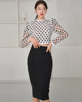 Spring sexy autumn tops fashion polka dot skirt 2pcs set
