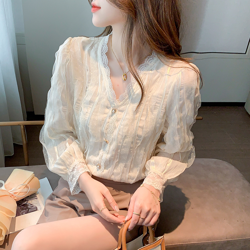Korean style bottoming tops spring V-neck shirt for women