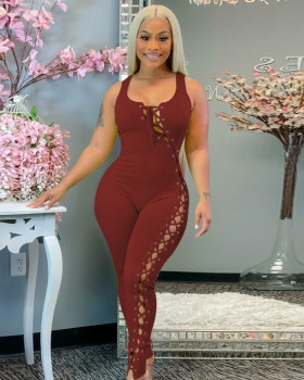 Tight bandage European style fashion sexy hollow jumpsuit