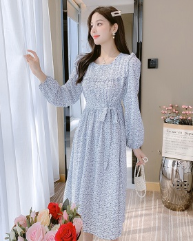 Korean style pinched waist floral dress for women