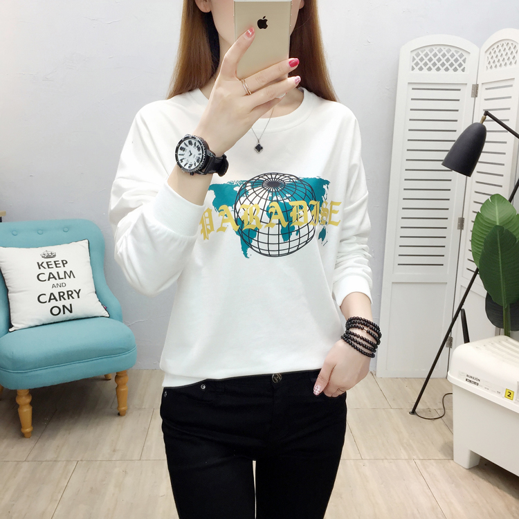 Thin pullover loose hoodie printing long sleeve tops for women
