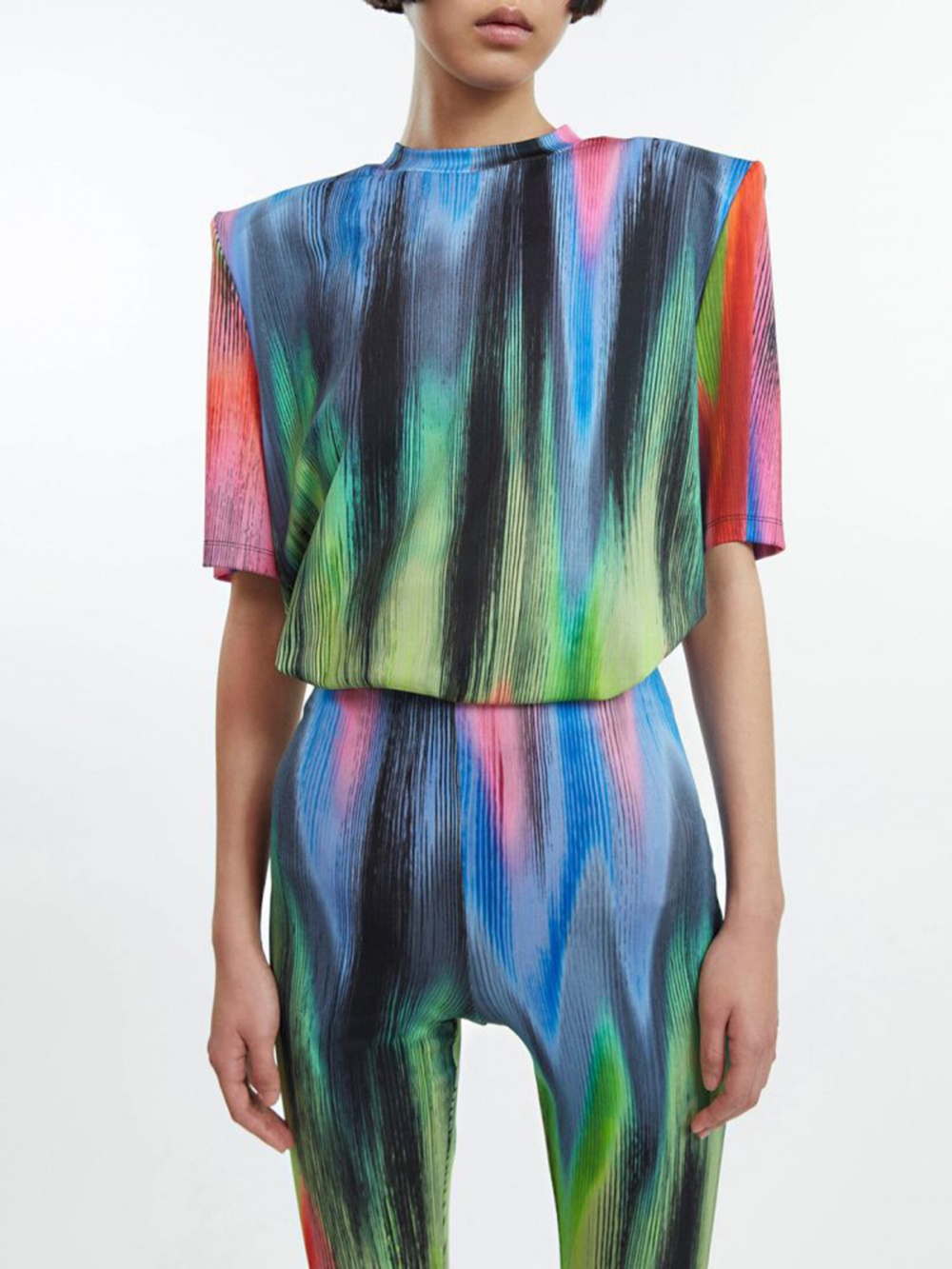 Fashion printing elasticity gradient T-shirt 2pcs set