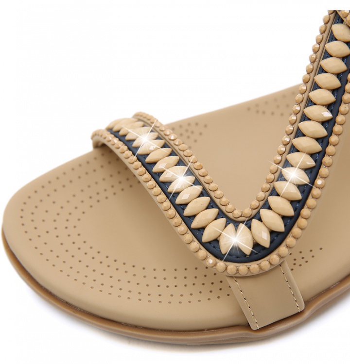 Summer beads rhinestone retro cozy flat sandals