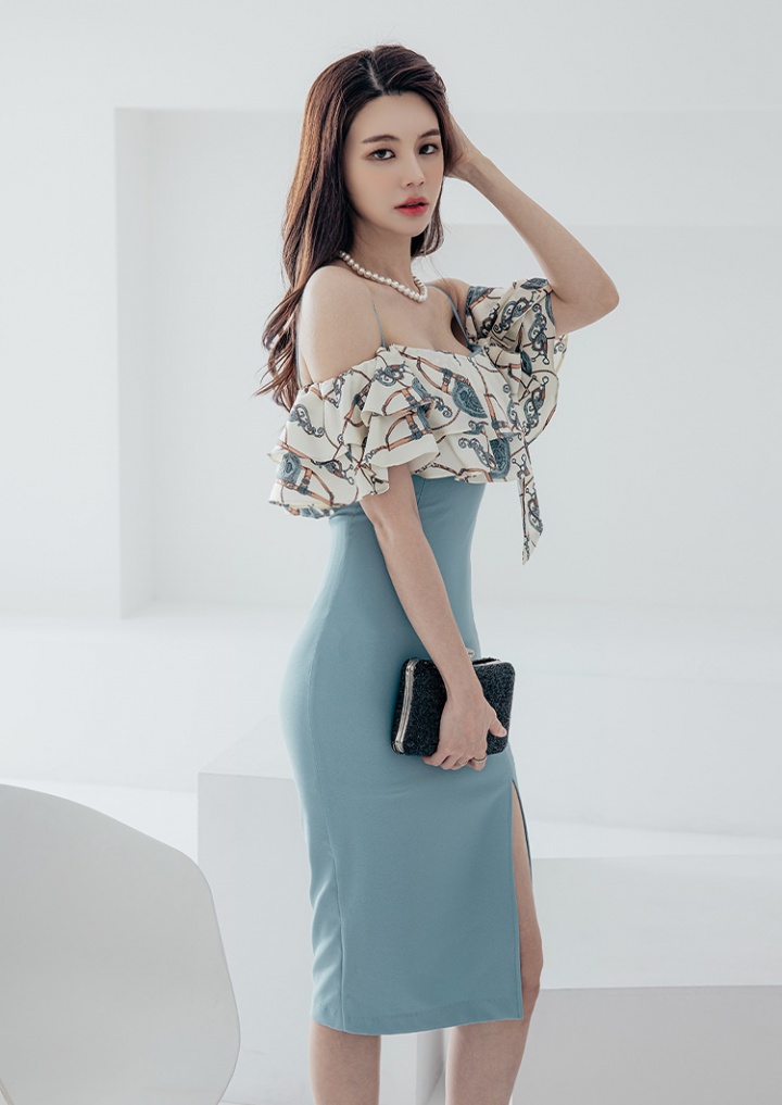 Sexy Korean style slim printing sling light dress
