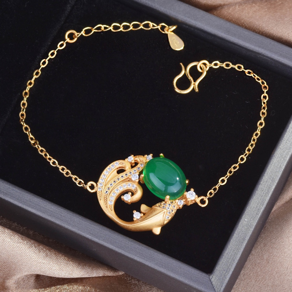 Fully-jewelled gold jade personality bracelets for women