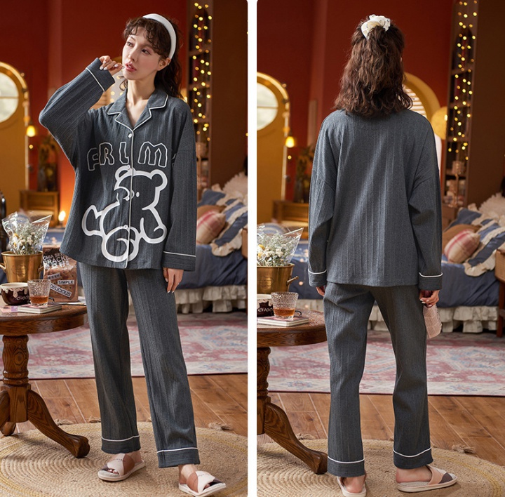 Cartoon gray pajamas black-white cardigan a set for women