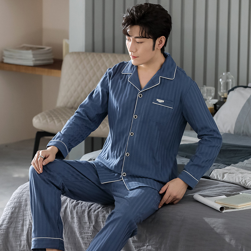 Lapel pure pajamas homewear cardigan a set for men