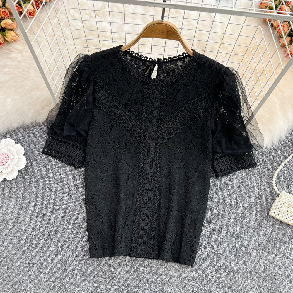 Navel puff sleeve shirts court style tops for women