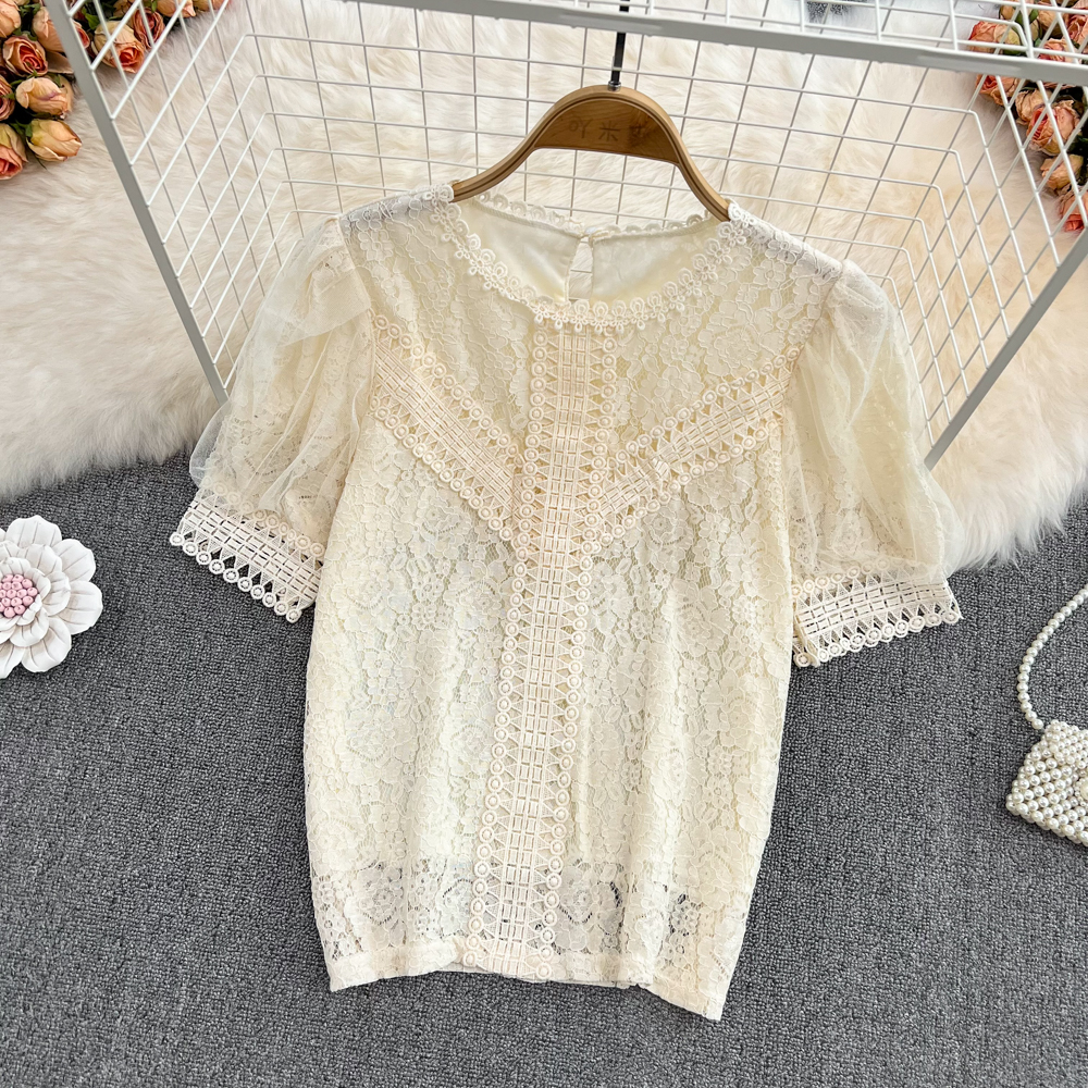 Navel puff sleeve shirts court style tops for women