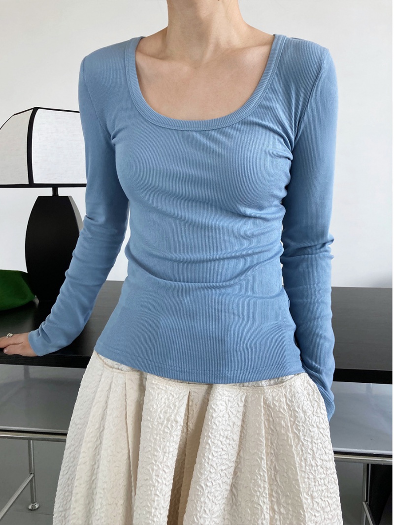 Knitted long sleeve pure bottoming shirt slim spring T-shirt