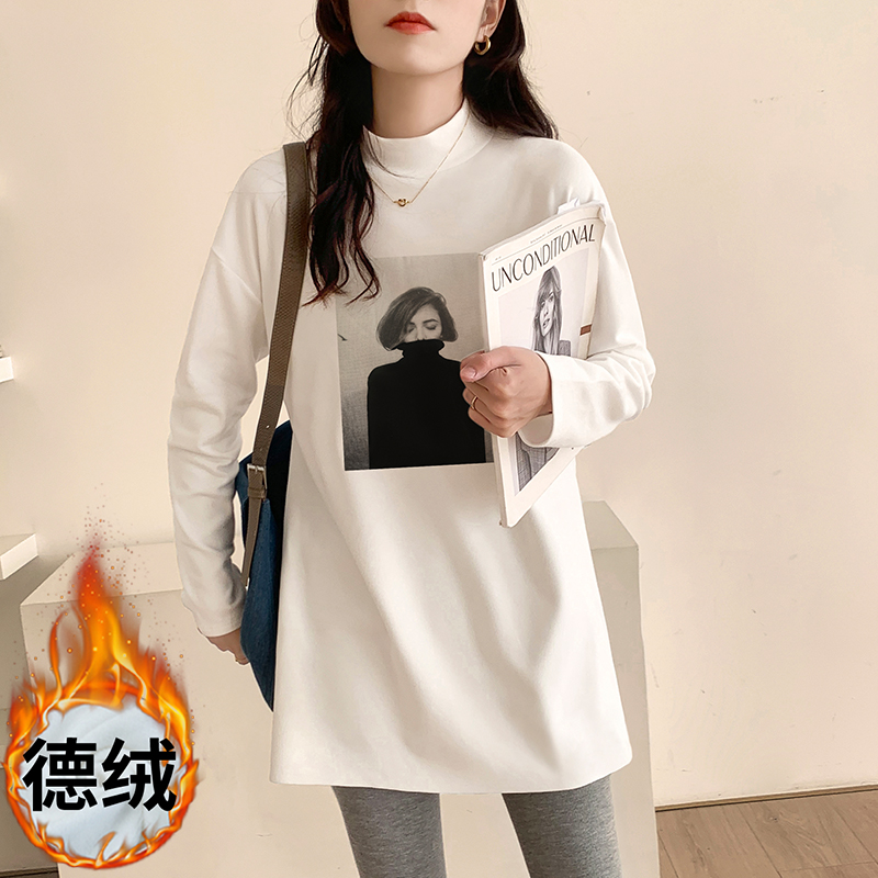 Half high collar thick bottoming shirt sueding tops for women