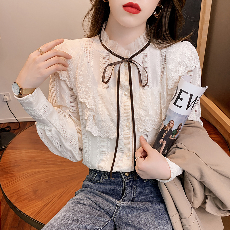 Spring and autumn bow tops fashion Western style shirt