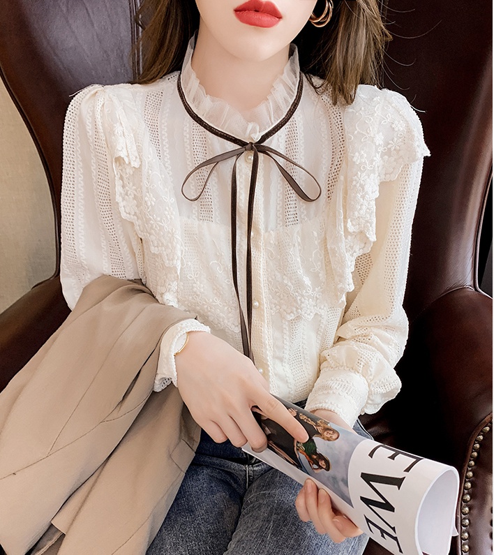 Spring and autumn bow tops fashion Western style shirt