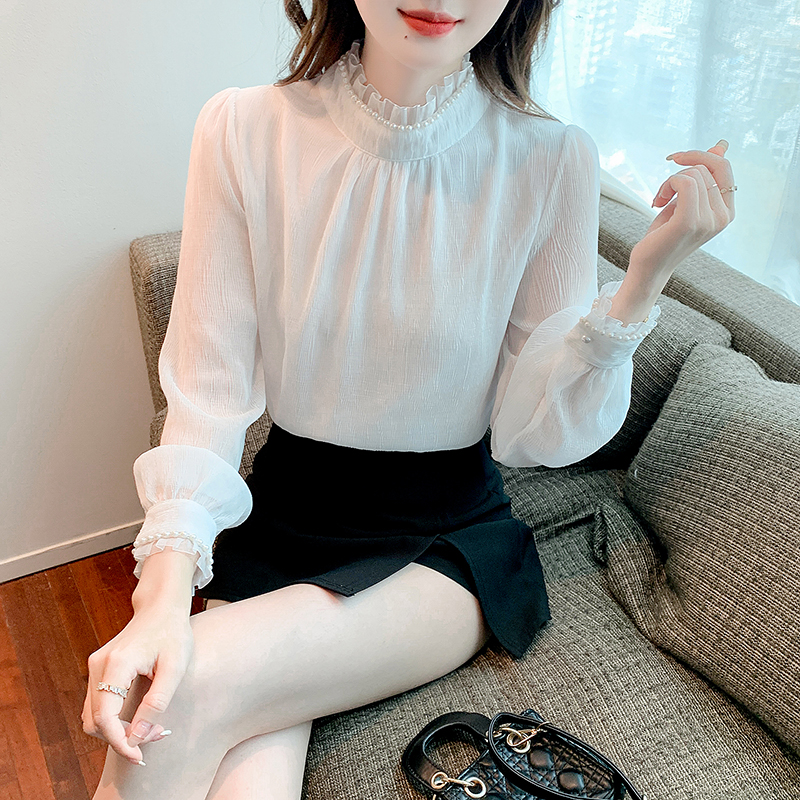 Pearl sweet all-match shirt loose elegant tops for women