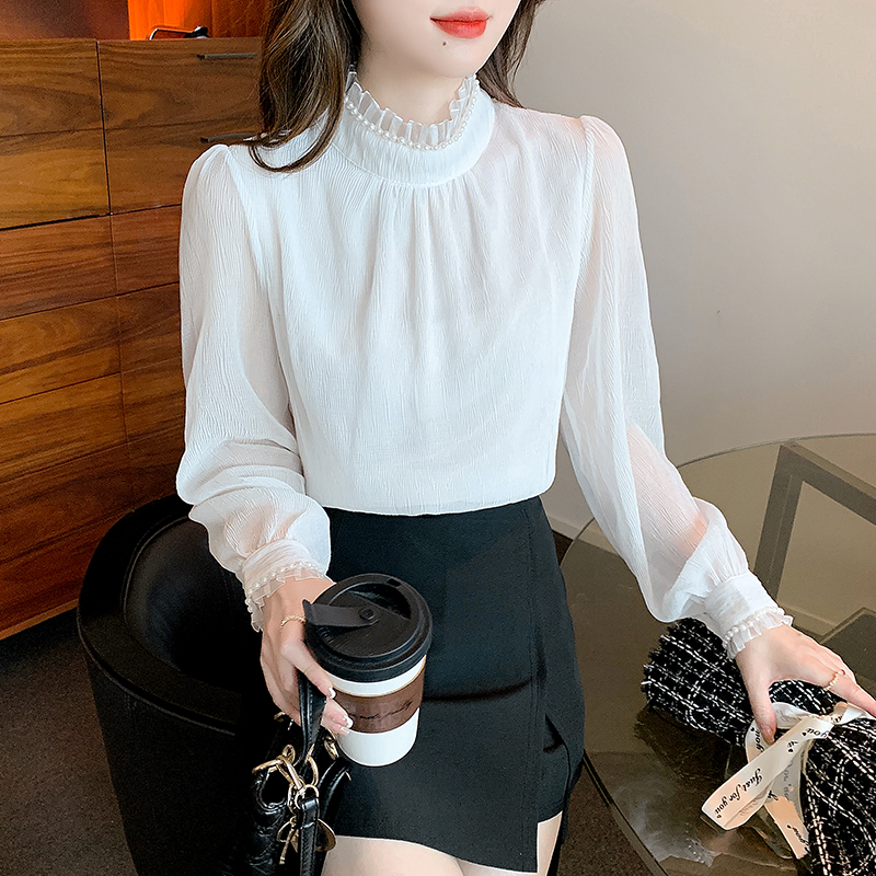 Pearl sweet all-match shirt loose elegant tops for women