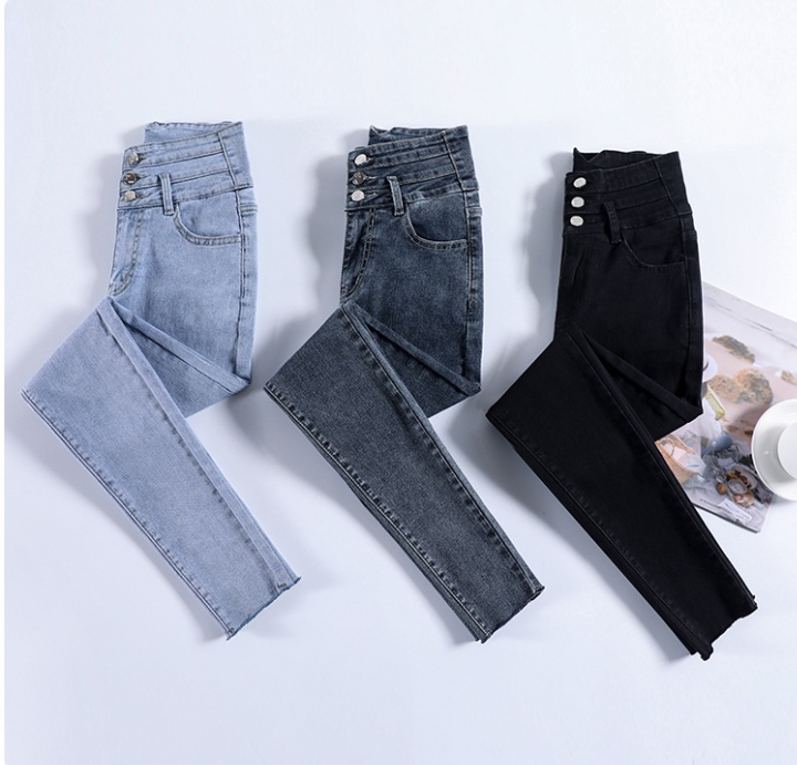 Black tight pencil pants light color slim jeans for women