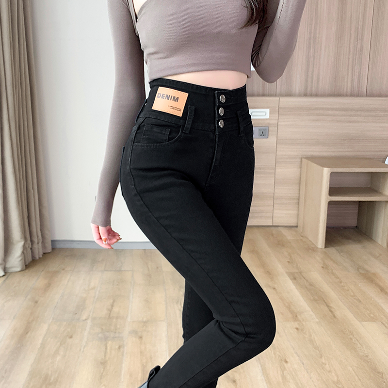 Black tight pencil pants light color slim jeans for women