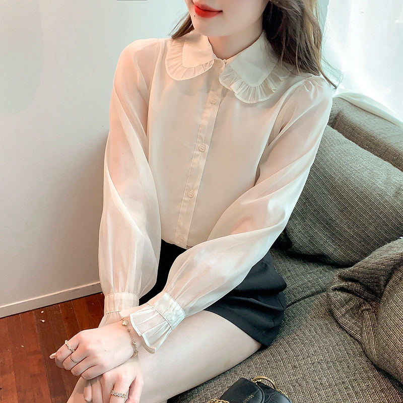 Western style spring shirt temperament wood ear tops for women