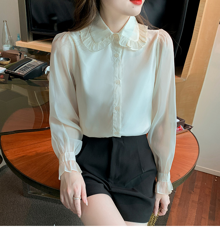 Western style spring shirt temperament wood ear tops for women