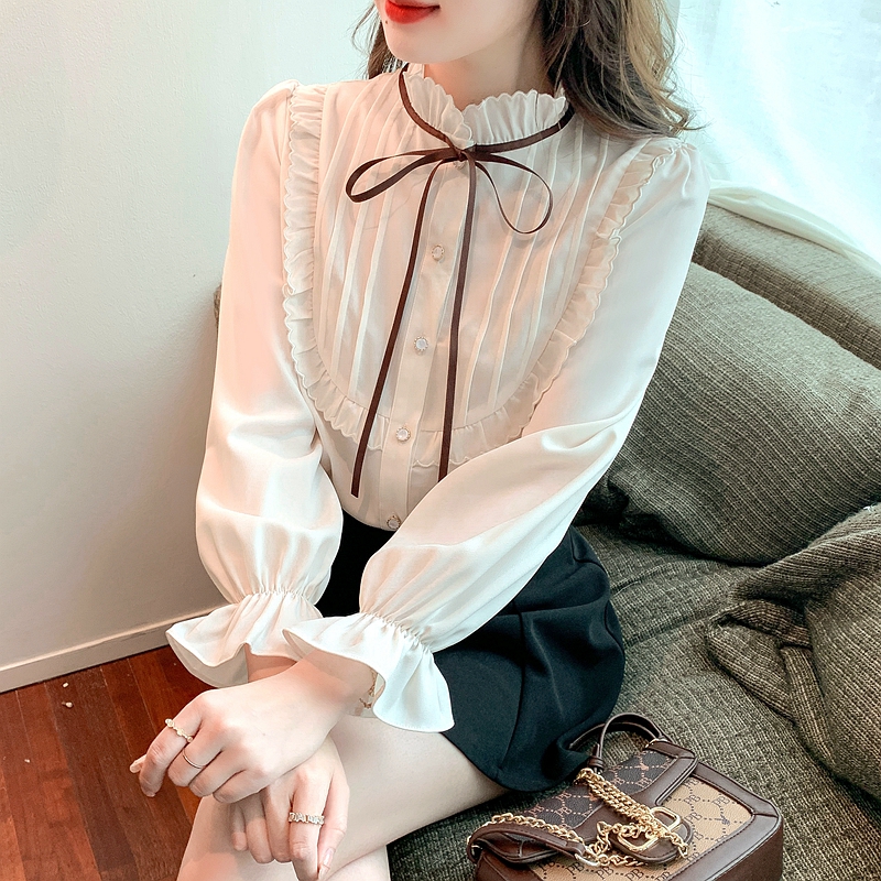 Loose spring tops Korean style chiffon shirt for women