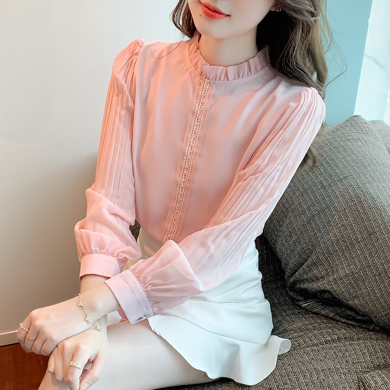 Chiffon spring shirt large yard pink tops for women