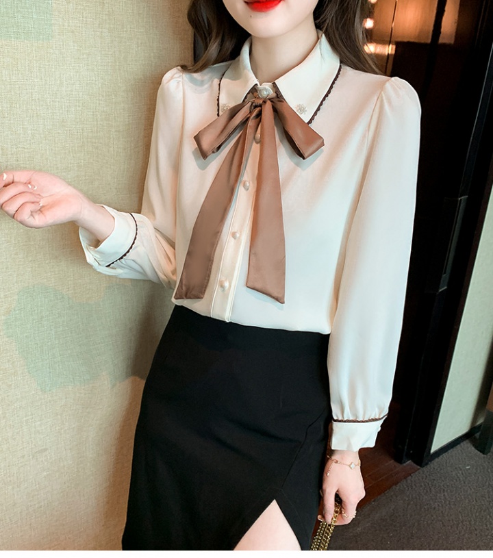 Mixed colors streamer chiffon tops bow spring shirt for women