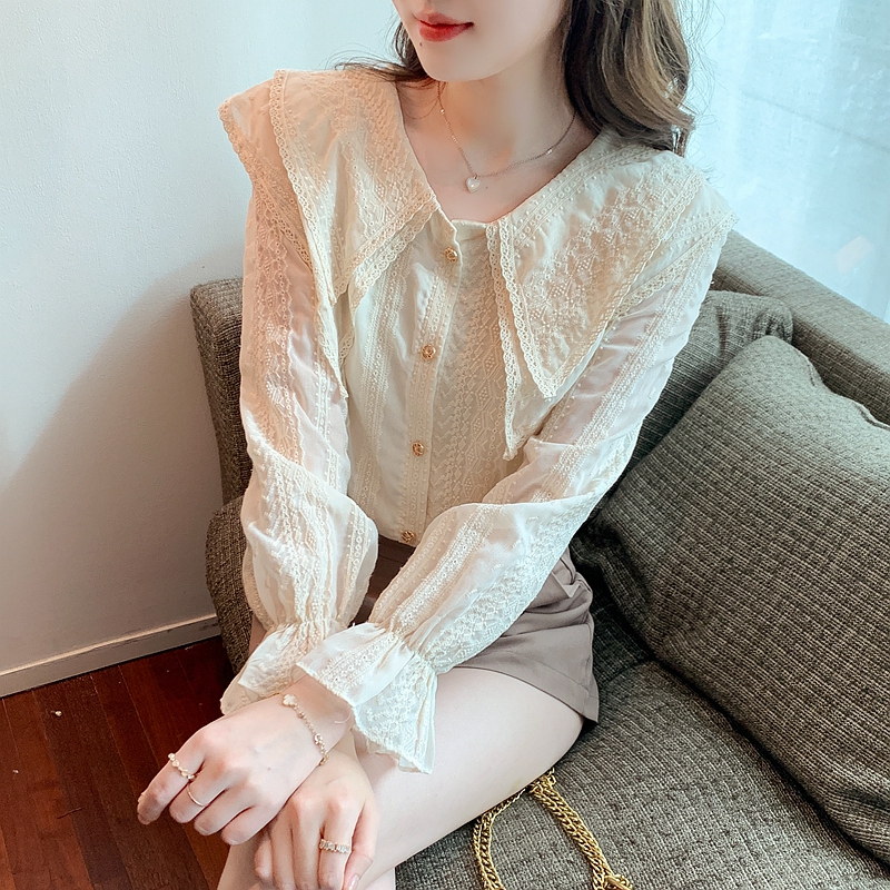 Korean style lace tops tender spring shirt for women