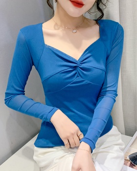 Slim long sleeve T-shirt spring V-neck tops for women