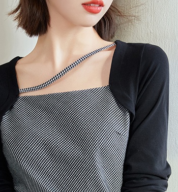 Long sleeve splice tops plaid spring T-shirt for women