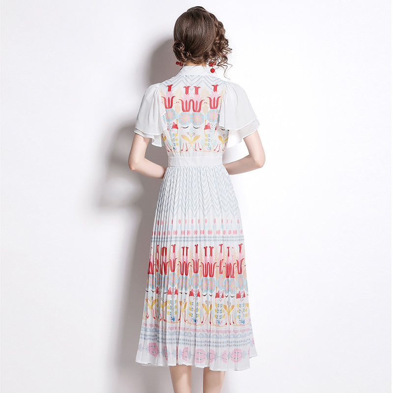 European style splice printing catwalk fashion dress