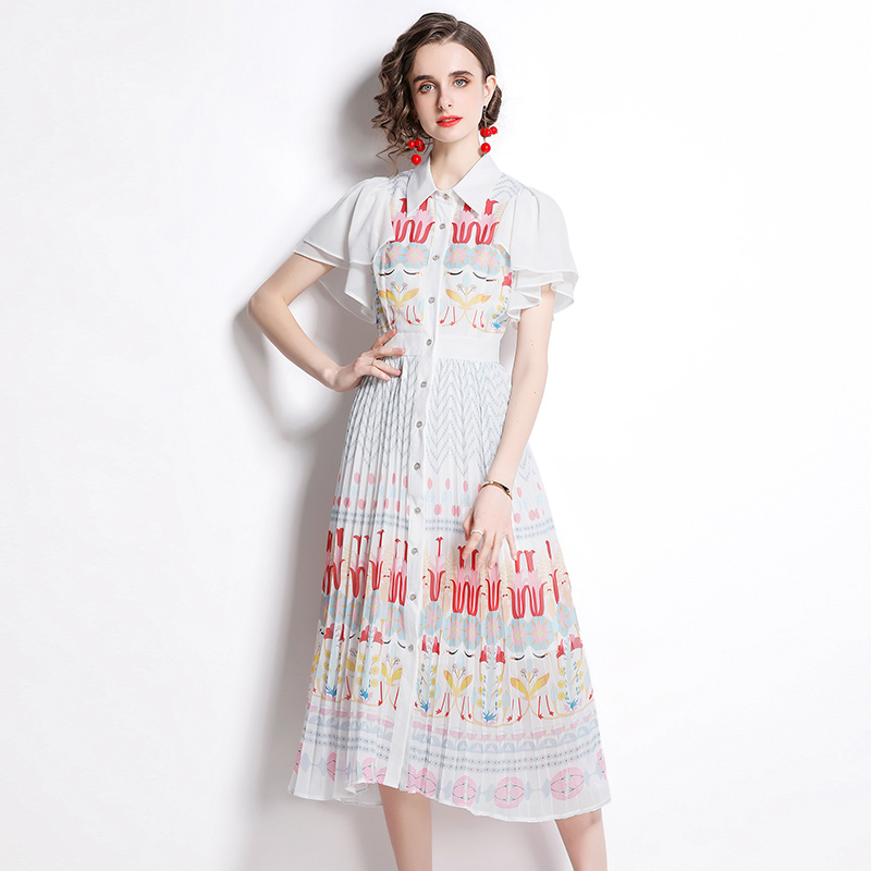 European style splice printing catwalk fashion dress