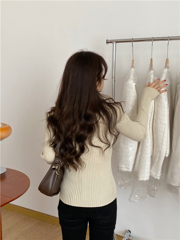 Slit cross knitted Korean style bottoming shirt