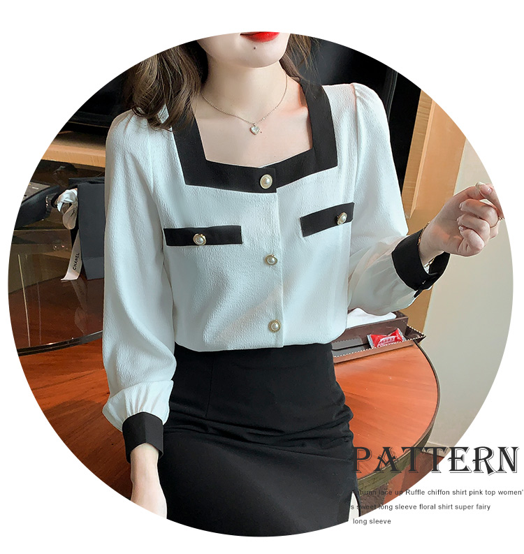 Long sleeve mixed colors spring square collar tops