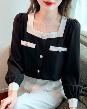 Long sleeve mixed colors spring square collar tops