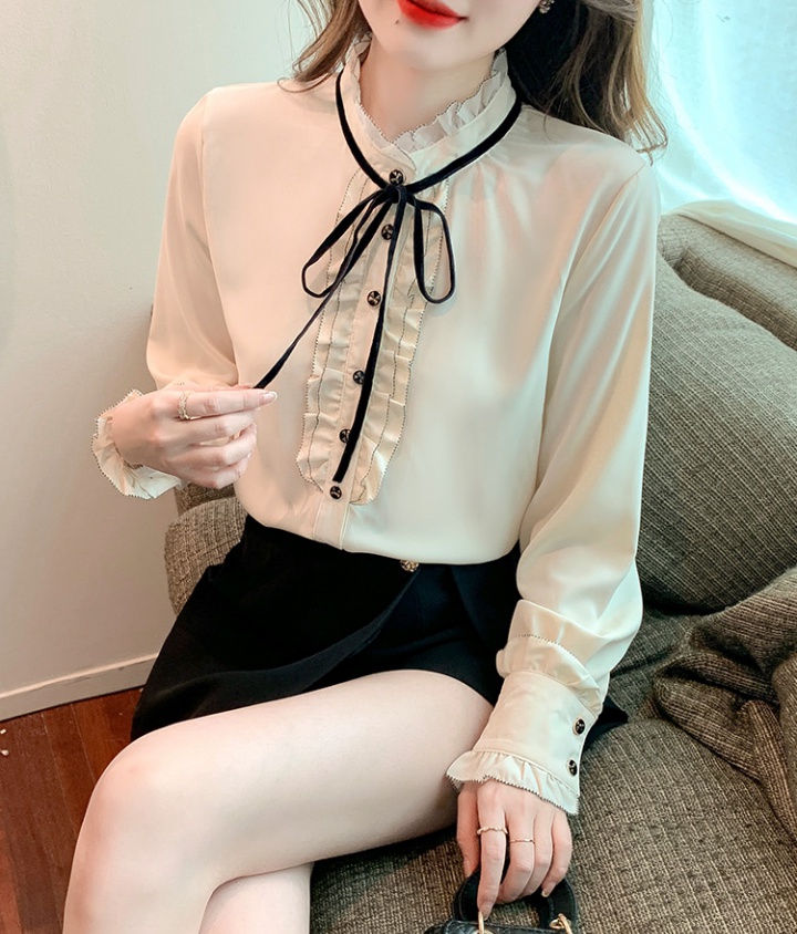 Spring bow tops long sleeve court style shirt for women