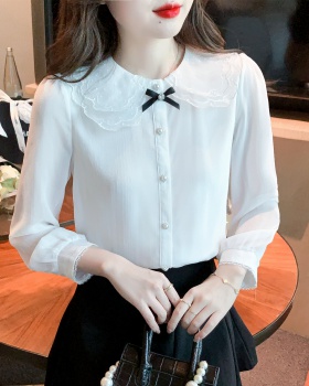 Doll collar long sleeve shirt chiffon tops for women