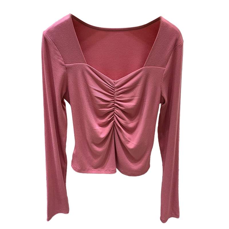 Fold slim France style navel small shirt for women