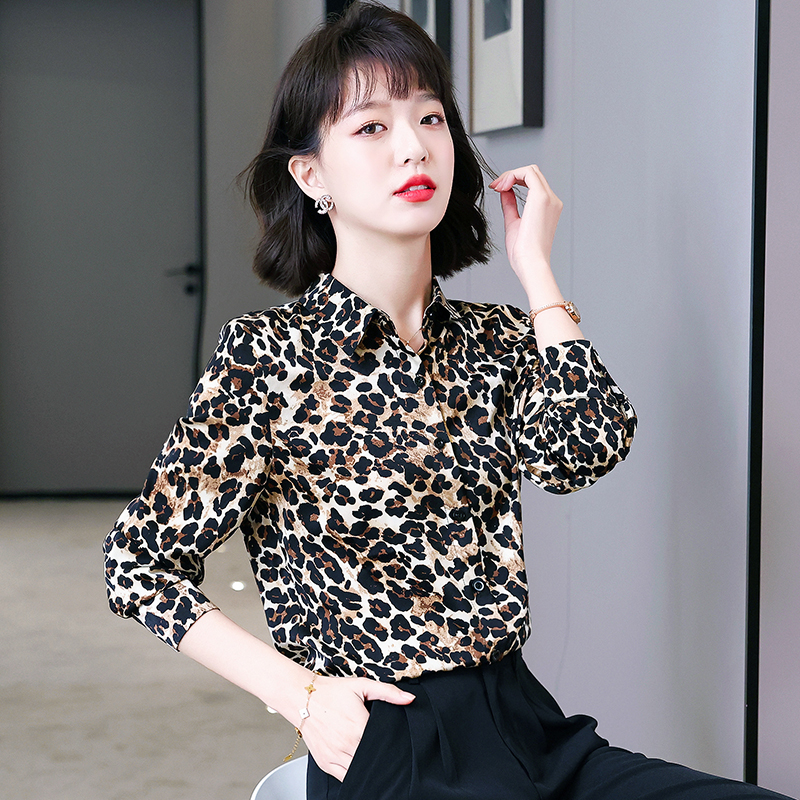 Leopard spring small shirt long sleeve shirt for women